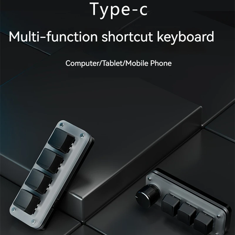 Customized 4key Mini Mechanical Keyboard One Click Full Selection Copy Paste Office Gaming Drawing Switch Keys Portable Keyboard