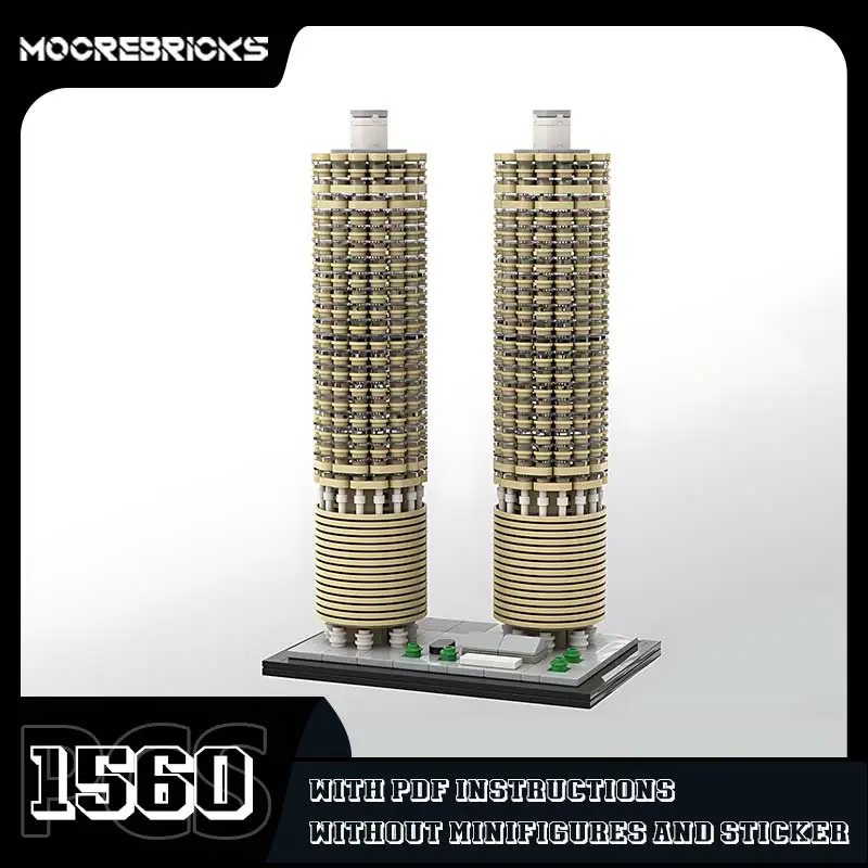 MOC Marina City Architectural Complex 1:800 Scale Building Blocks Famous Street View Model Bricks Construction Toys Kids Gift