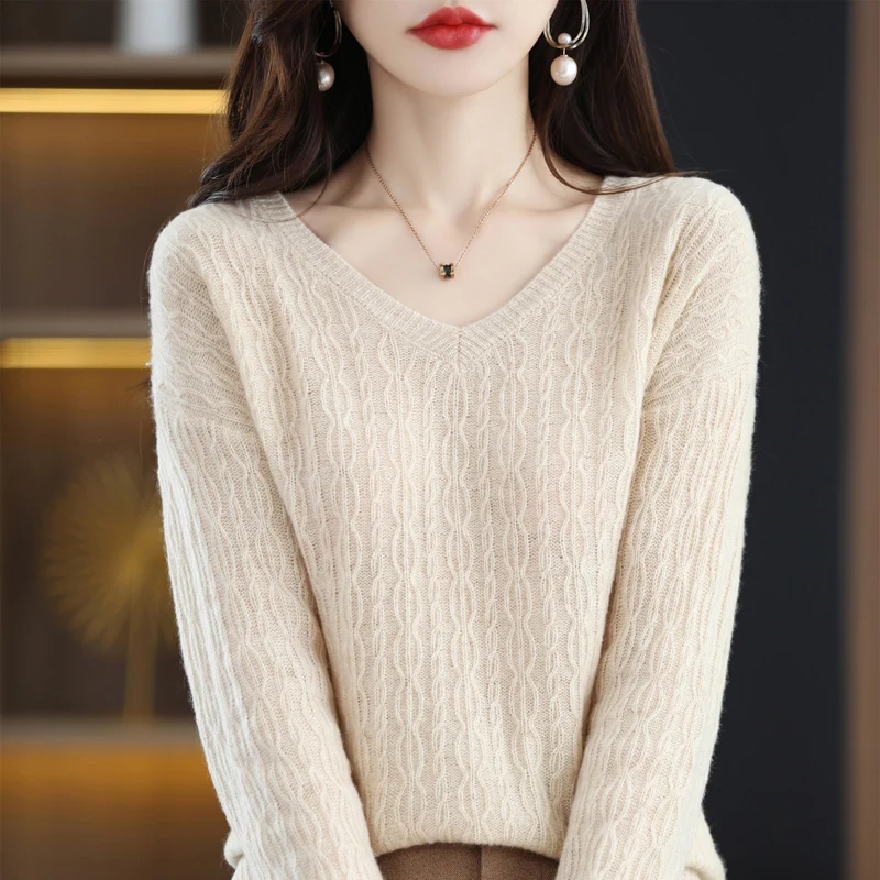 2023 new autumn sweater women all wear thin fashion loose bottom shirt in autumn and winter with long sleeve V-neck blouse