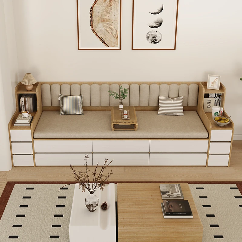 

simple bedroom dual-purpose dining side card seat sofa cabinet integrated living room Arhat bed with drawers can be desig