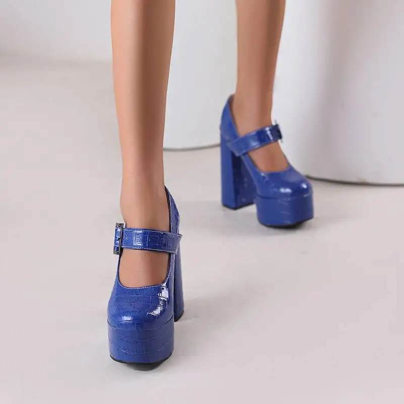 REAVE CAT Brand Shoes Women Pumps Round Toe Ultrahigh Heels 14.5cm Platform Hill 4.5cm Buckle Strap Big Size 46 47 48 Sexy