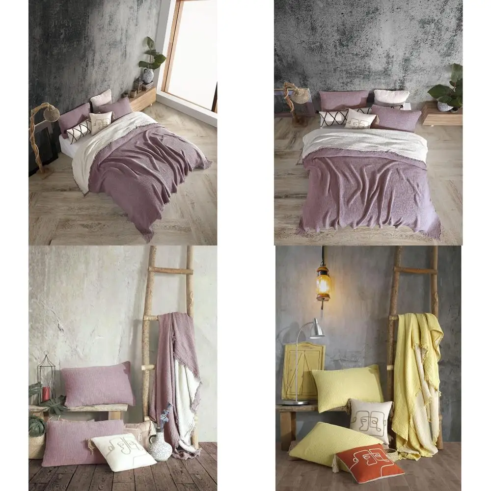 

100% Organic Cotton Dual-Colored 4-Layer Breathable Muslin Throws and Pillowcases, Ultra Soft, Lightweight, Pre-Washed for Comfo