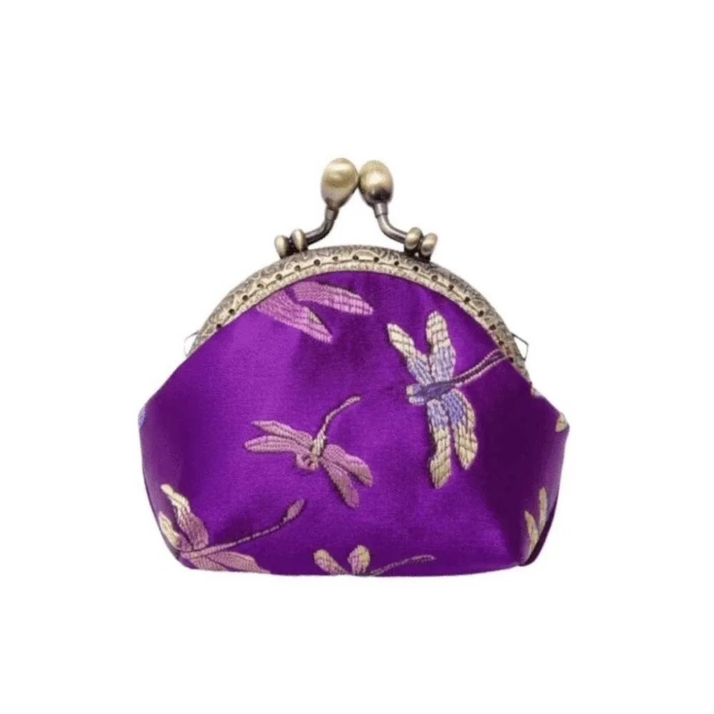 Anti-lost Kiss Lock Coin Purse Thickened Portable Brocade Mini Pouch Polyester Chinese Style Embroidered Small Pocket