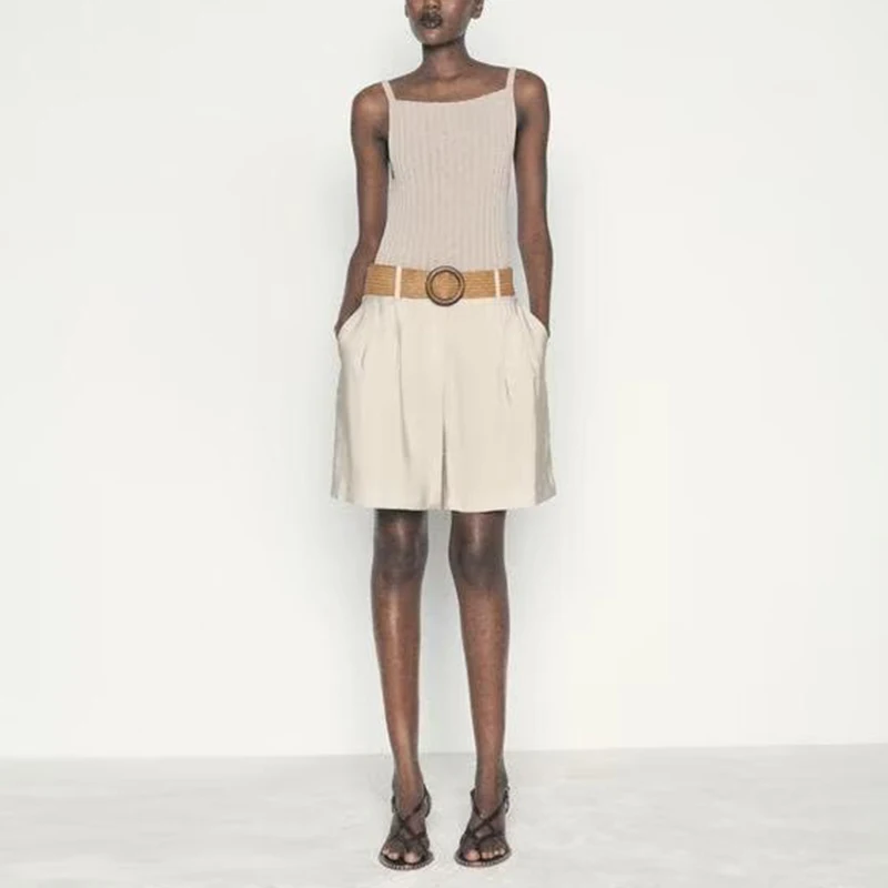 Z المرأة Faion برمودا orts 2025 جديد Sle متعدد الاستخدامات مع حزام سراويل تقليدية ألياف البوليستر l الخصر ort طول