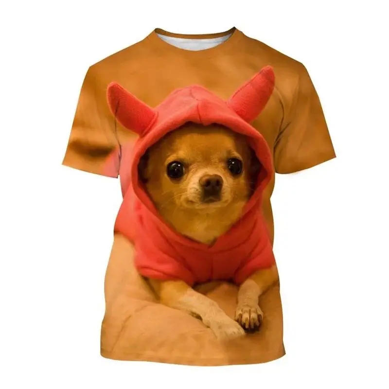 Men Summer Fun Pet Chihuahua Dog Print O Collar Short Sleeve 3d Printed T-Shirt Personality Casual Everyday Baggy Plus Size Top