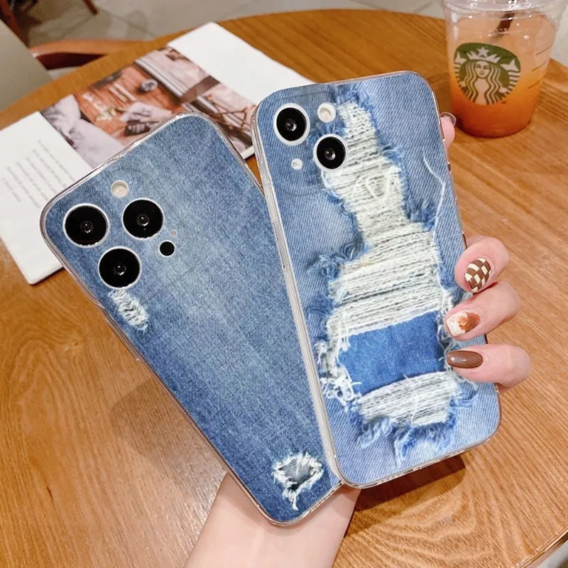 Fashion Summer Damaged Pocket Jeans Phone Case FOR IPhone 14 13 12 11 Pro Plus X 13 Pro MAX XR XS MINI Transparent Covers