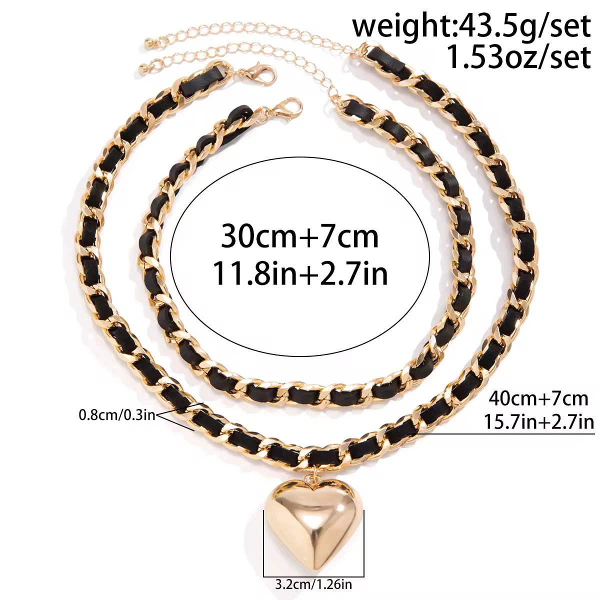 PuRui Trendy Love Heart Pendant Necklace for Women Link Chain With PU Rope Charm Choker Jewelry On The Neck Ladies Elegant Gifts