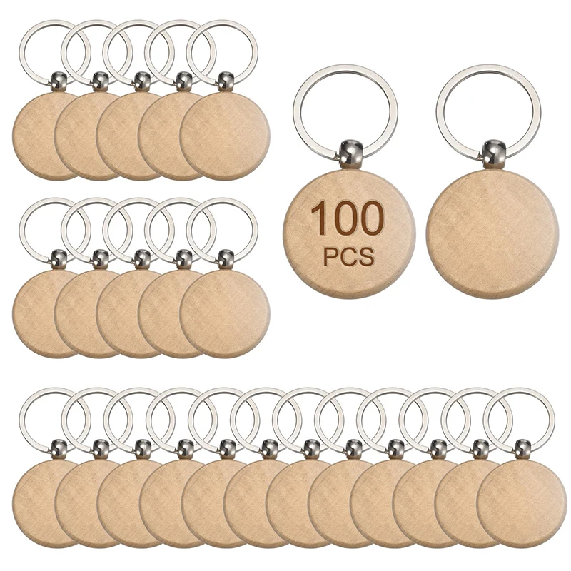 100Pcs Wooden Keychain Key Chains Key Chains for Men Key Rings Ornaments Bag Pendants Keychains for Crafts Round Blank Keychains