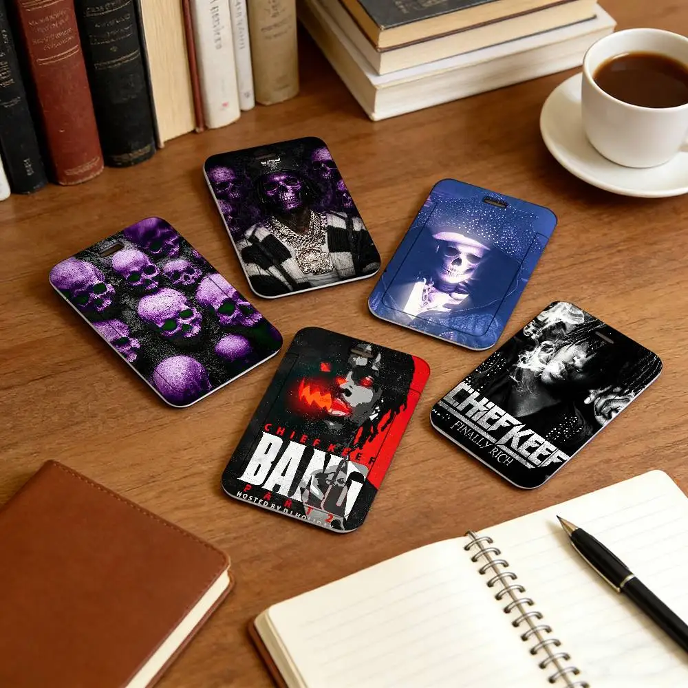 Rapper C-Chief Keef Skeletor Lanyard Pull Back Clip Holder and Card Holder Rotating Back ID Card Family Gift