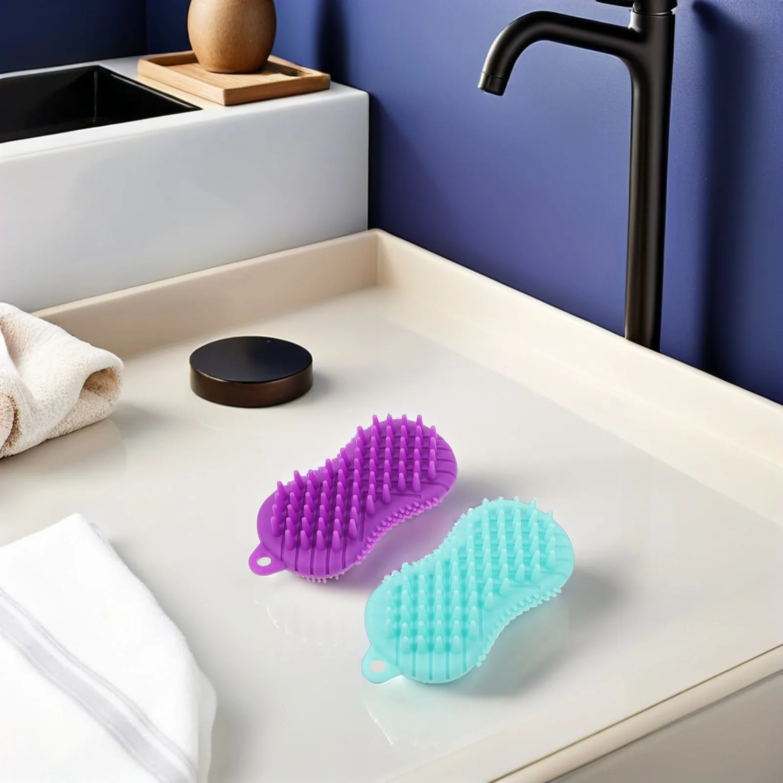 

Набор из 2 силиконовых щеток для душа: глубокая очистка, массаж тела, мягкая щетка для мытья головы и волос, детская щетка-мочалка, ручной инструмент для купания