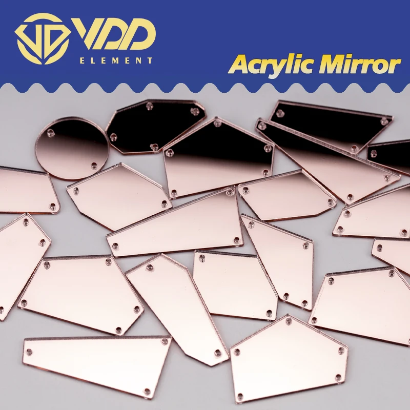 VDD 60/200Pcs Mix Size Pink Acrylic Mirror Sewing Rhinestones Sew On DIY Crafts FlatBack Stones For Dress Decorations Needlework