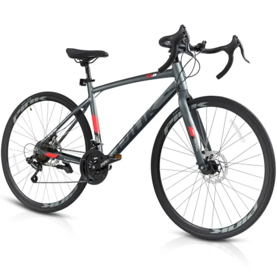 

Road bike for urban commuting, lightweight aluminum frame, black and silver, 21-speed Shimano drivetrain for smooth shifting an
