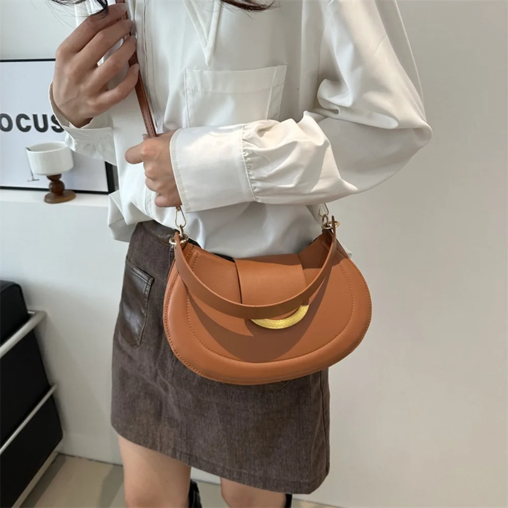 Trendy Handbag Solid Messenger Bag Lady Shoulder Bag PU Leather Underarm Bag Daily Casual Commuting Bag