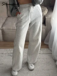 Gray Sweatpants For Women Autumn High Waist Joggers Straight Trousers Female Black Autumn Woman Long Sport Pant Wide Leg