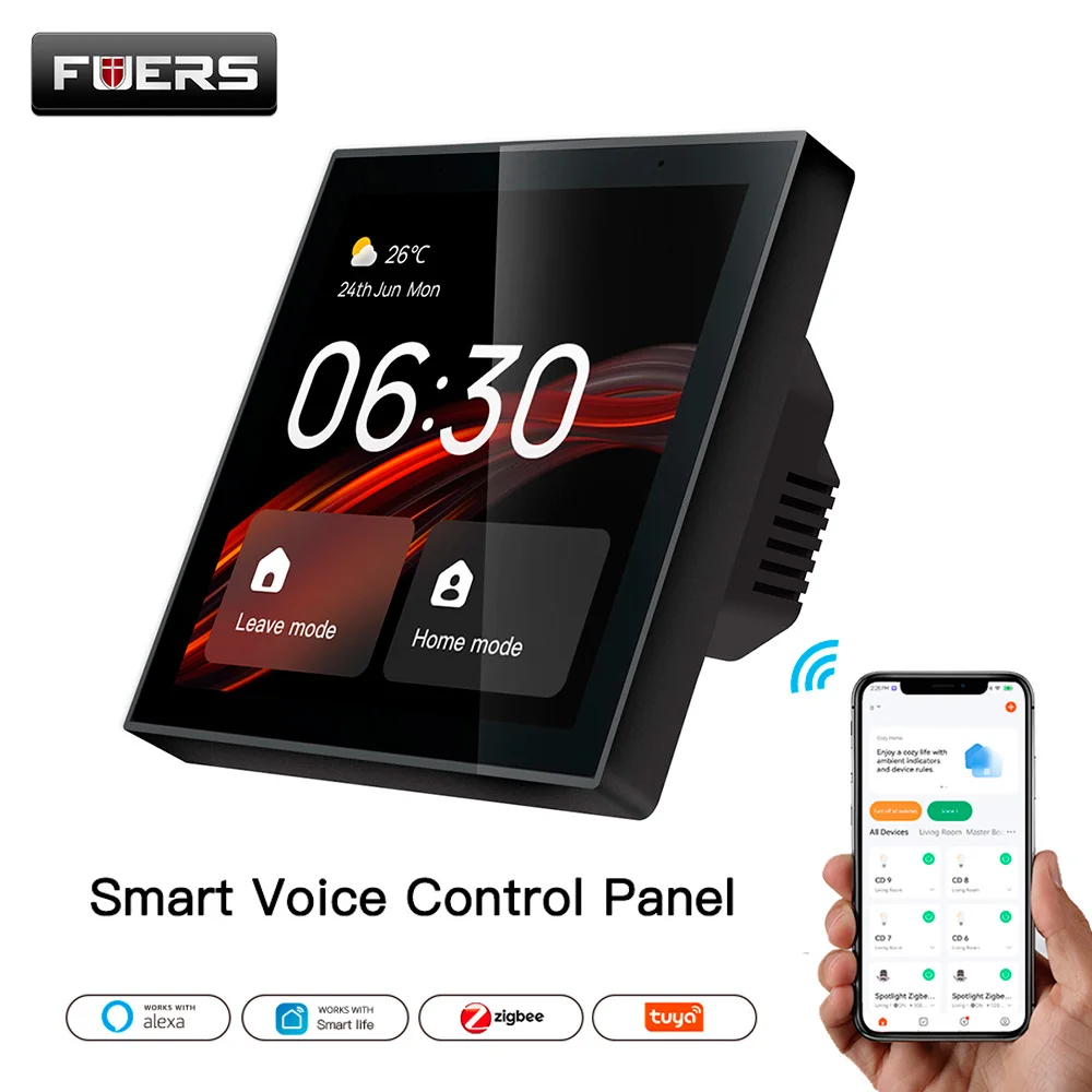 

FUERS T1E Smart Control Panel Switch Smart Home Automation System Tuya Switch Scene Panel Intelligent Home Touch Screen Zigbee