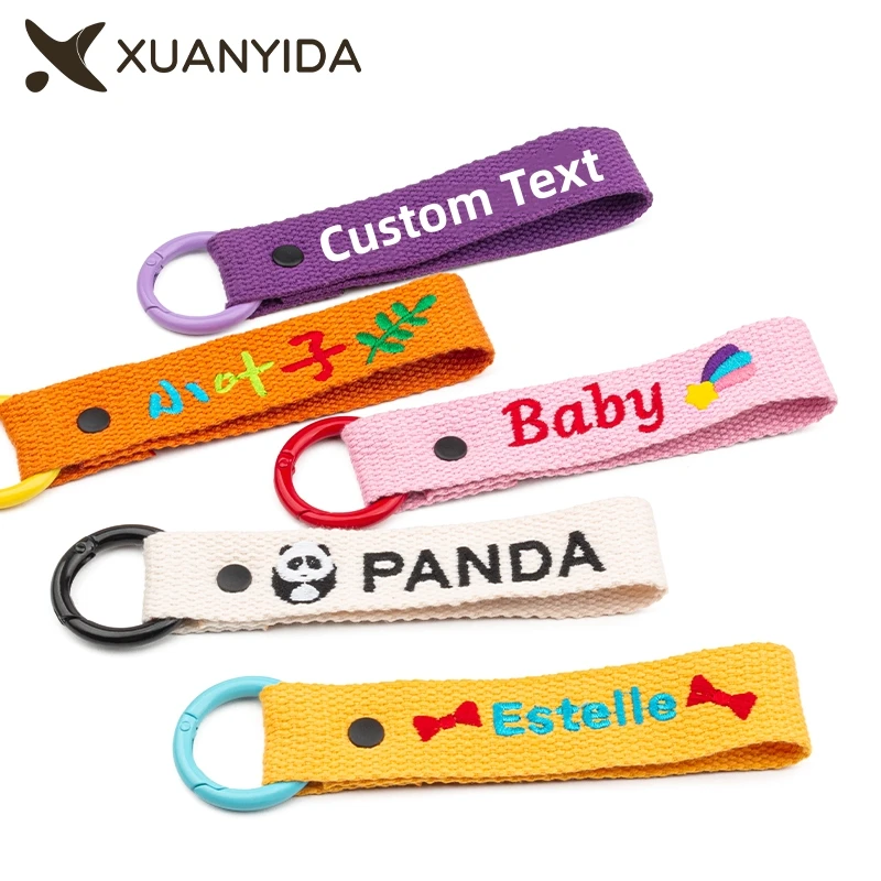 Customized Name Tag Embroidered Keychain For Kids Hanging On Schoolbag Clothes Keyring Anti-loss Personalised Tag Pendant Gifts