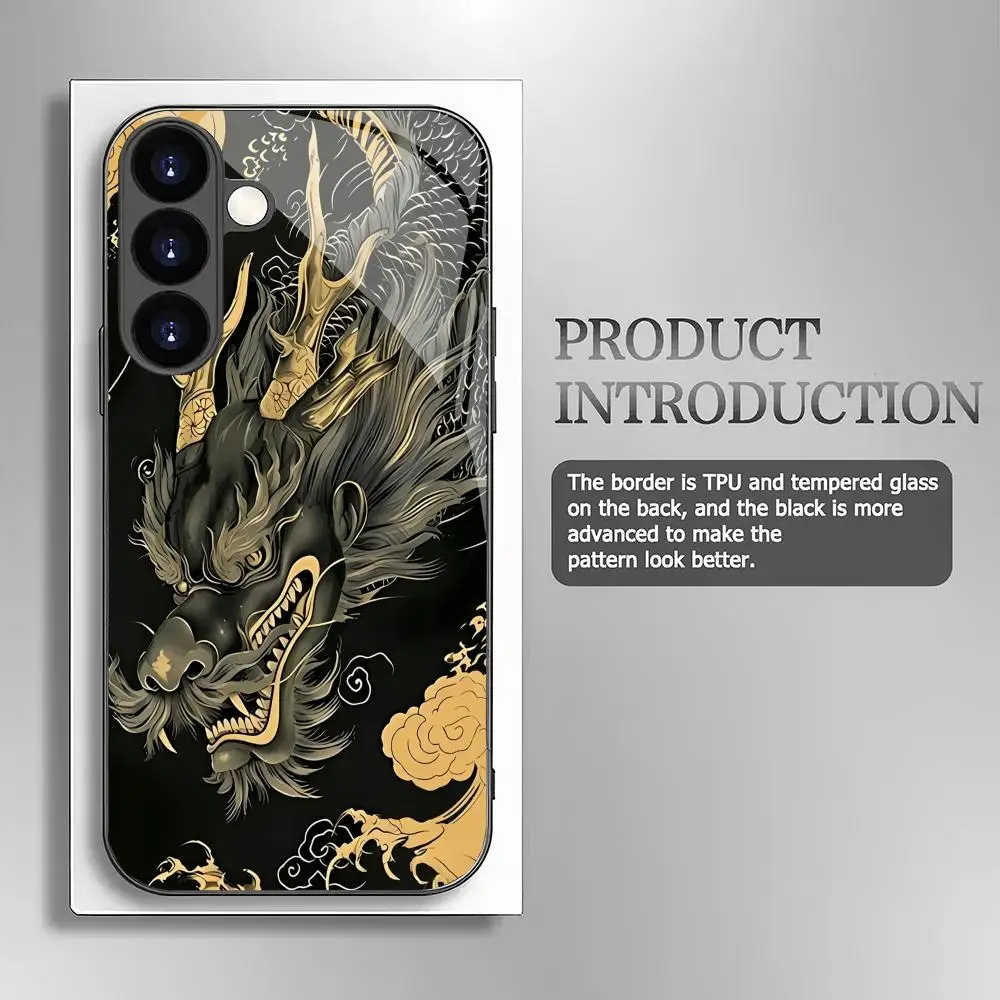 Dragon pattern tempered glass phone case suitable for Samsung Galaxy S26 S25 S24 S23 S22 S20 FE/Ultra/Plus anti drop back cover