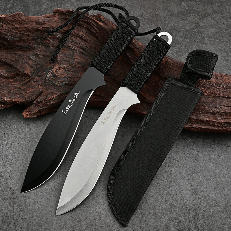 Straight outdoor knives are convenient to carry with you. Small straight knives are made of nylon rope and woven with handles fo