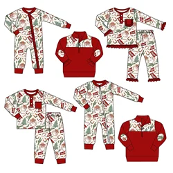 Christmas Series Toddler Girls Clothes Baby Boy Clothes Western Santa Pattern Long Sleeve Set Jumpsuit Wholesale Kids Clothes