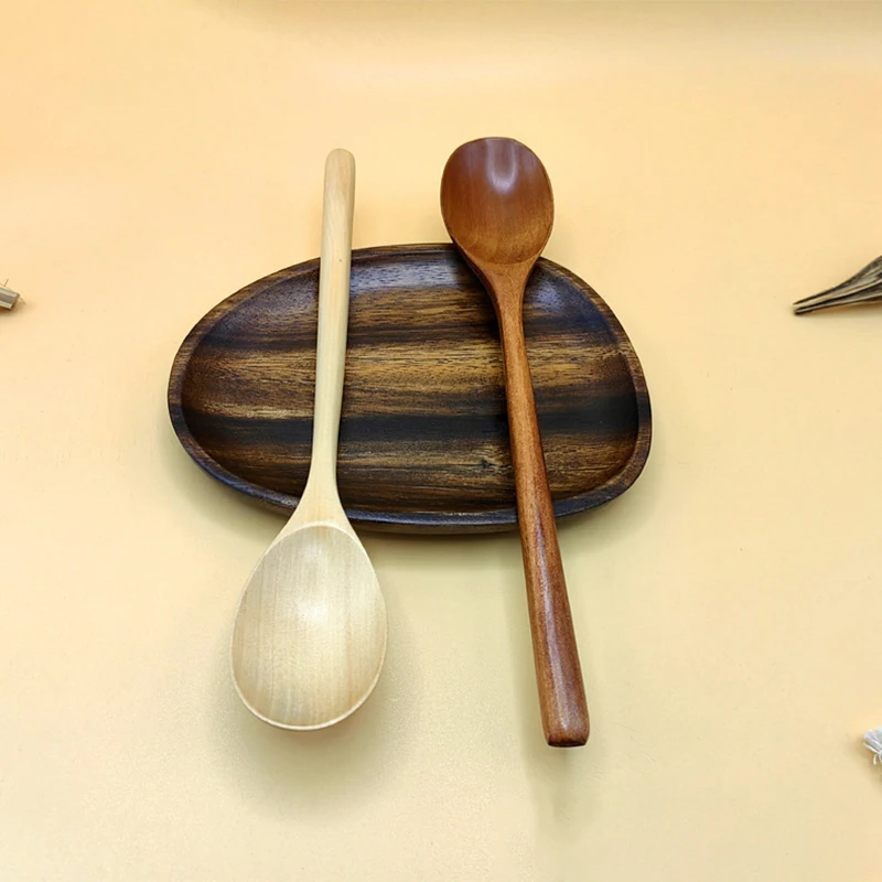 1 Piece Wooden Spoon Bamboo Kitchen Korean Style 9 Inch Natural Wood Soup Tableware Cooking Honey Coffee Spoon Mixing Spoon