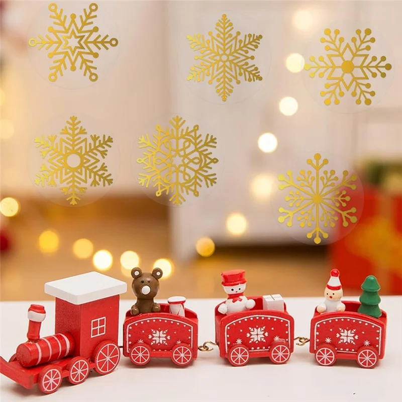 ملصقات عيد الميلاد على شكل ندفة الثلج - رقائق ذهبية مكونة من 2500 قطعة - ملصقات لاصقة مستديرة شفافة لديكور العطلة #3