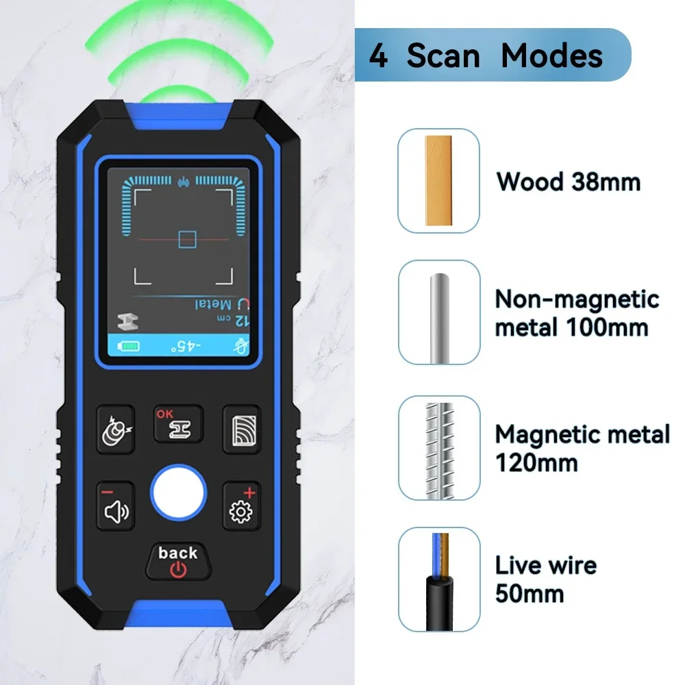 NOYAFA NF-518 Metal Detector Wall Scanner with Newly Designed Positioning Hole for AC Live Cable Wires Metal Wood Stud Find