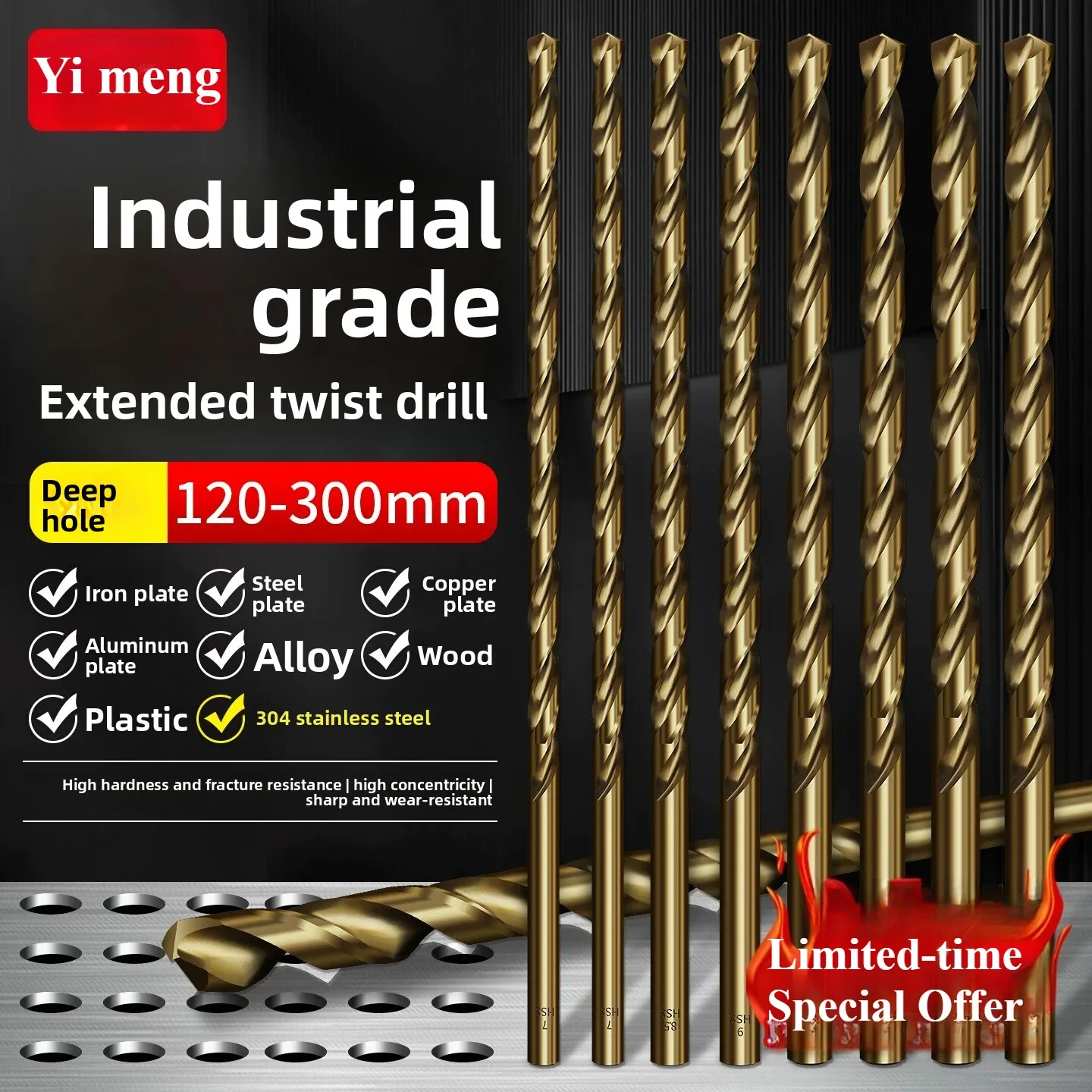 Extended Twist Drill Bit with Cobalt Shank and Stainless Steel for Woodwork Hole Drilling Suitable for Drilling Holes in Wood.
