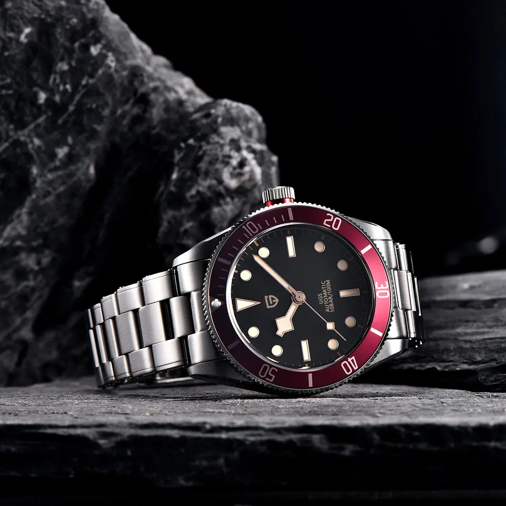 PAGANI DESIGN 2025 New BB58 Retro red Automatic Watches Men Luxury Waterproof Mechanical Wristwatch Stainless steel rivet strap image 5