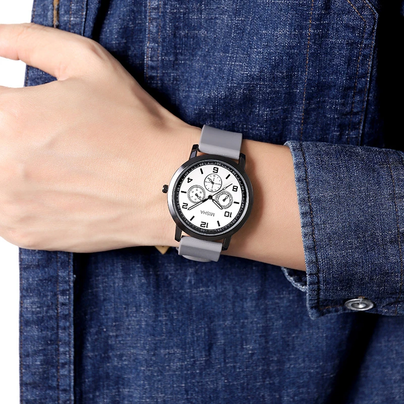 ساعة كلاسيكية للرجال بمقياس مزدوج، ساعة رقمية من السيليكون كوارتز ثلاثية العيون للرجال