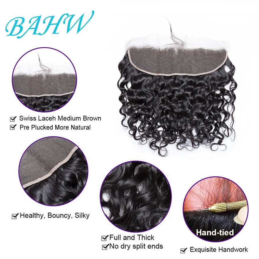 13x4 Water Wave Brazilian Lace Frontal Closure Pre Plucked Lace Frontal 4x4 Lace Closure 100% Human Hair Remy Hair Natural Color