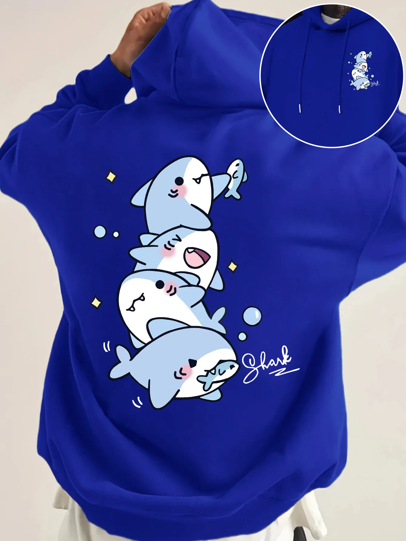 Men's Cute Stack Shark Print Cartoon Fashion hoodie -Simple Trendy College Style Loose Fit for Daily Use in Autumn and Winter.