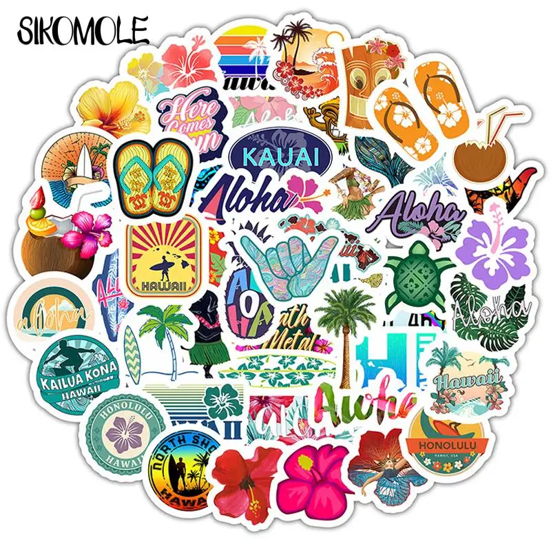 10/30/50 sztuk Cartoon hawaje tropikalna plaża naklejki lato kwiat hibiskusa DIY zabawki Laptop deskorolka bagaż kask naklejki F5