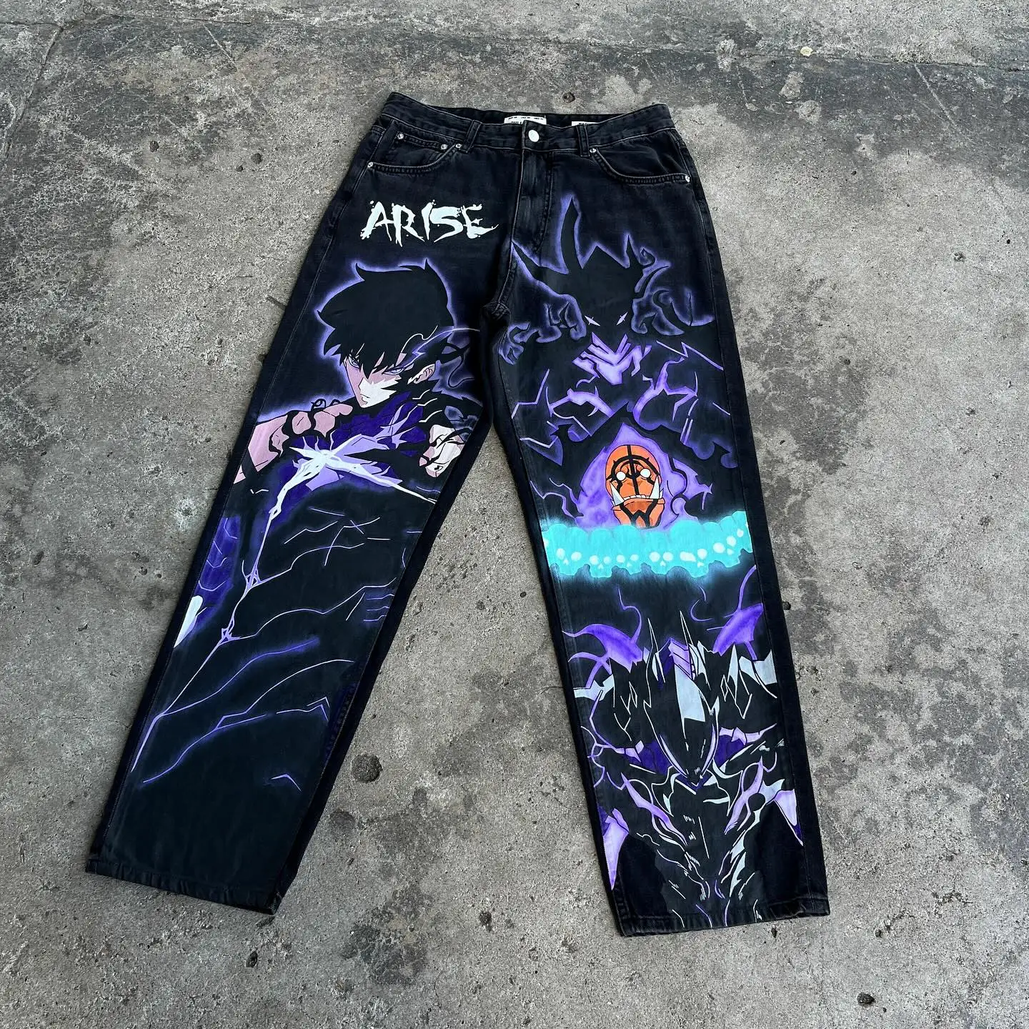 Harajuku Y2K Jeans for Men Anime Graphic Pants Women Japanese Streetwear 2024 New Style High Waist Jean wide leg Trouser