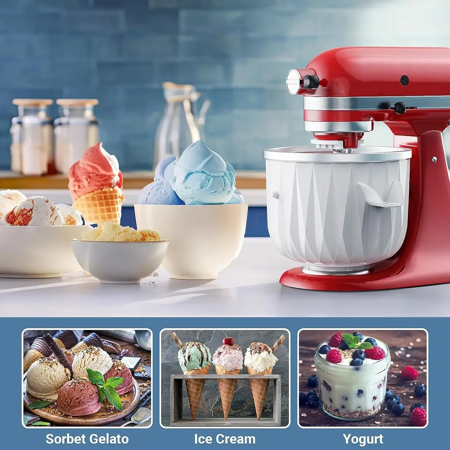 

Kitchenaid Chef Machine Ice Cream Accessories, compatible with original machines and ice cream mixing heads.