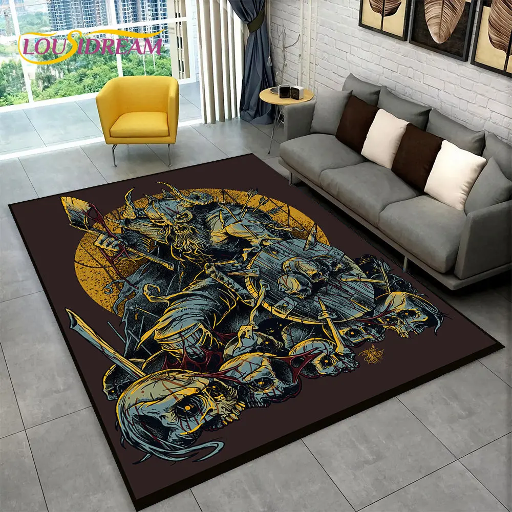 3D Viking Norse Mythology God Valhalla Area Rug,Carpet Rug for Living Room Bedroom Sofa Doormat Kitchen Decor,Non-slip Floor Mat
