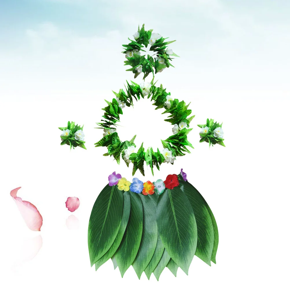 5 قطعة مجموعة تنورة ليو الورقة الخضراء 30 "الخصر 15" طول قابل للتعديل للبالغين Luau حفلة الشاطئ الاستوائية موضوع هالوين زي Ti