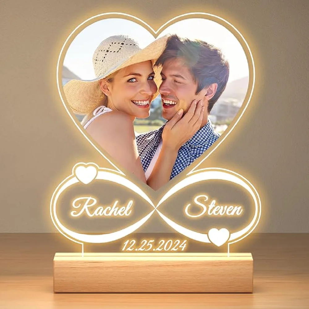 

Personalised Anniversary Couple Gifts For Women Men Boyfriend Custom Photo Frame With Night Light Valentine's Day Christmas Gift