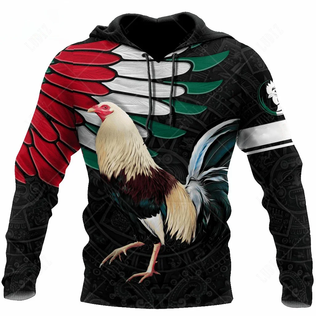 Mexican Rooster graphic 3D printed hoodie, men's Fall/winter casual trend outdoor sports loose street wear hoodie, Asian size