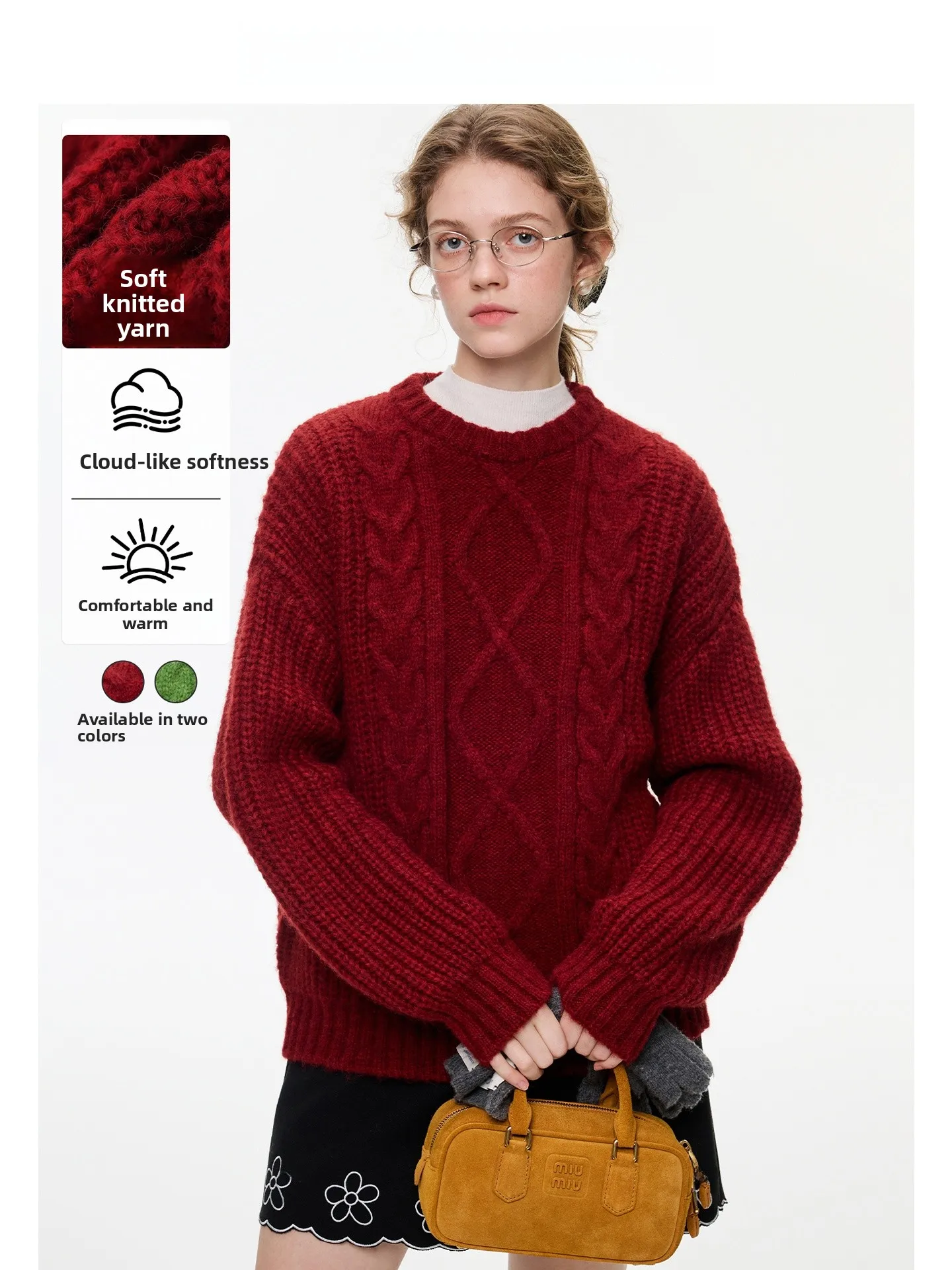 

Cisas красный вязаный свитер женский зимний новогодний веселый твист трикотаж VEGA CHANG для поездок на работу Sle стандартной посадки Thiened