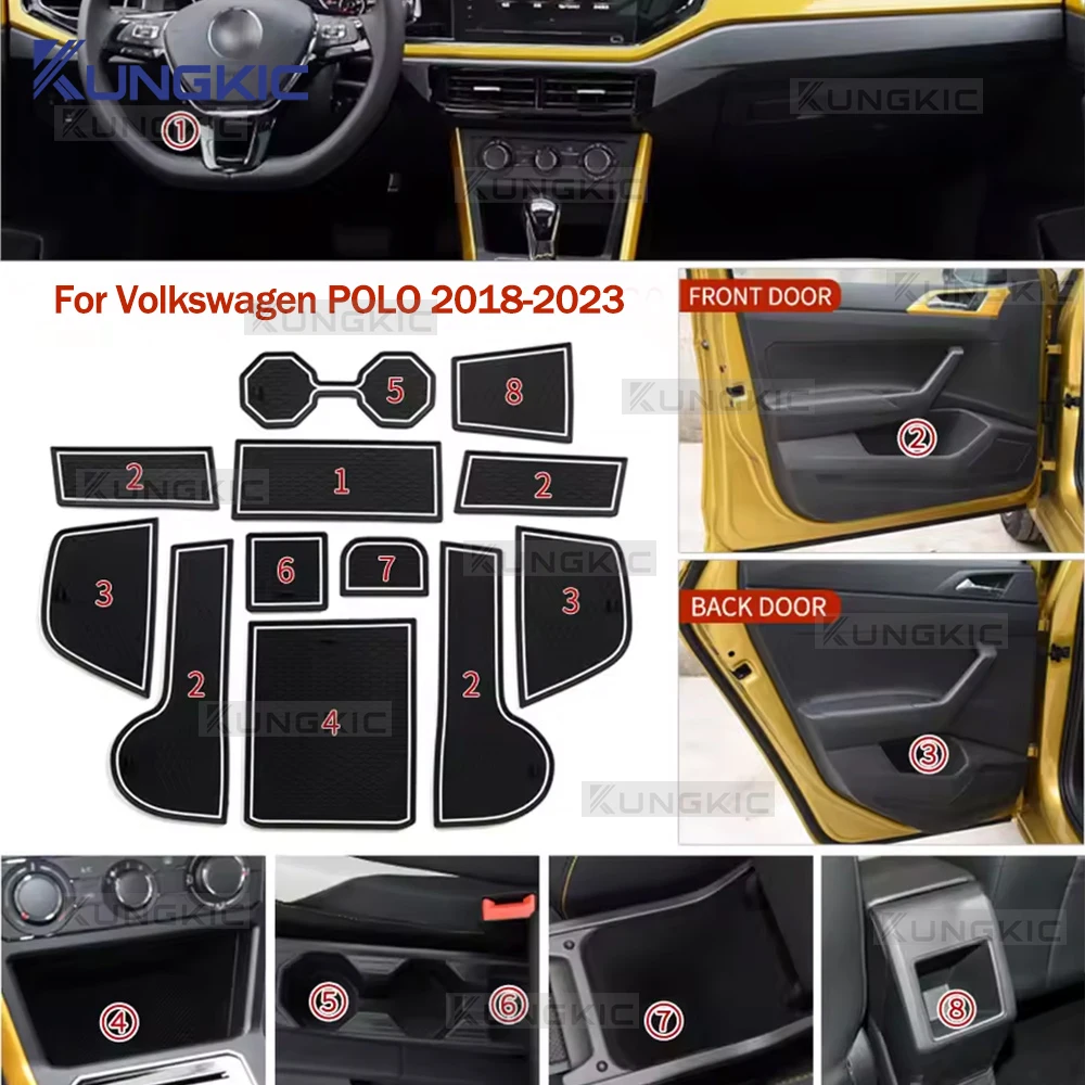 Für VW Volkswagen POLO MK6 AW 2018 2019 2020 2021 2022 2023 Rutschfeste Türlücken-Matte Auto-Türfach-Auskleidung Innenraum-Zubehör