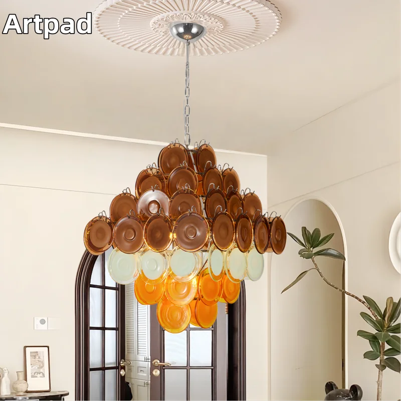 

Murano Colorful Glass Chandeliers French Retro Pendant Light for Living Room Restaurant Villa Hall LED Hanging Lamp Art Design