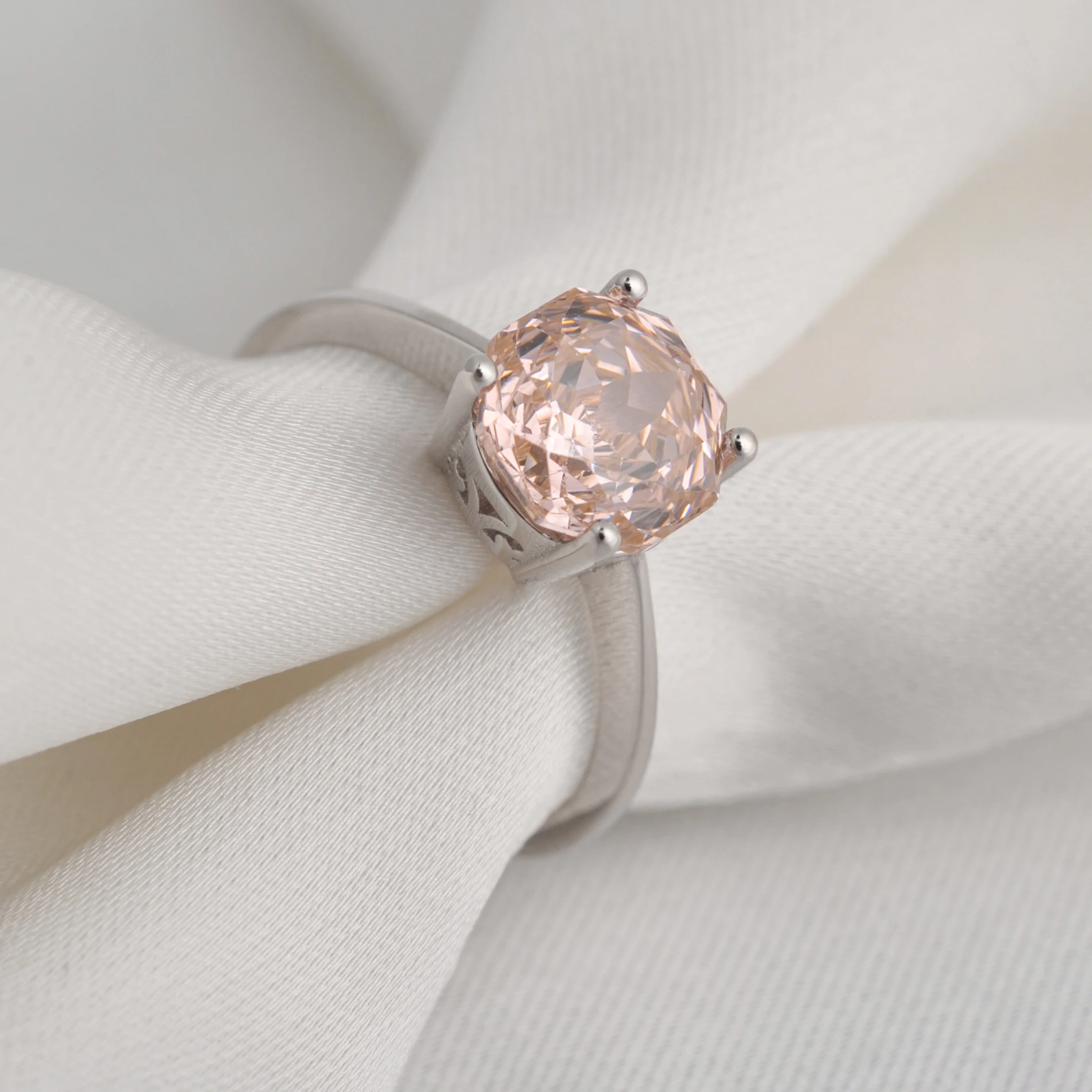 Potiy 2ct Octagon Rose Cut Morganit Rosa Zirkonia Solitär-Ring, 925 Sterling Silber Schmuck Geschenk für Frauen mit – Detail 14