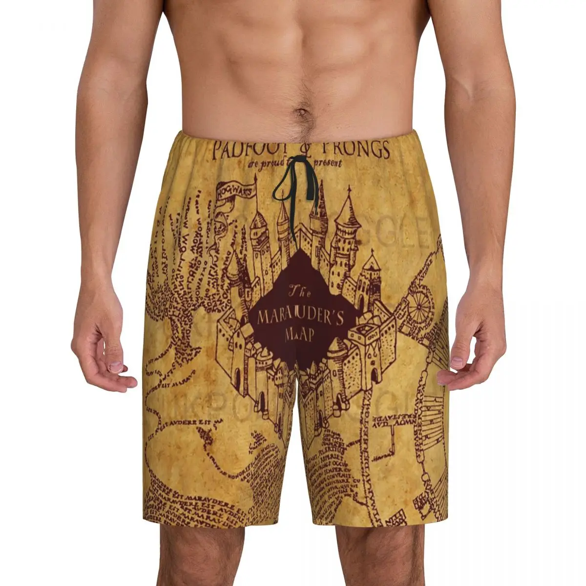 

Custom Magic Marauders Map Pajama Shorts Sleepwear Men's Elastic Waistband Sleep Lounge Short Pjs with Pockets