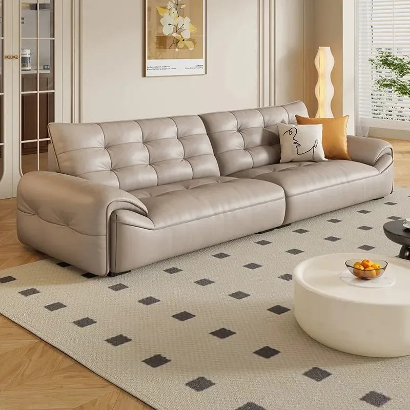 Upgraded Genuine Leather Sofa Large Black Bear Design First Layer Cowhide Living Room Cream Style Compact Straight Row Foshan