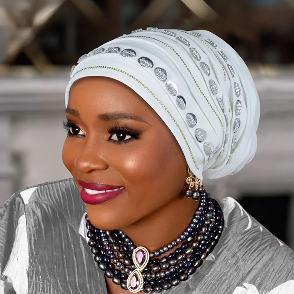 جديد الماس قبعة عمامة للنساء مسلم الحجاب بونيه الحجاب نيجيريا Geles قبعة الزفاف الأفريقية السيارات Gele Headties رئيس التفاف