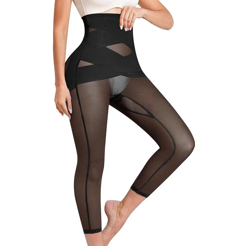 Dimmkof Shaping Legging High Waist with Anti-slip Bones Mesh Body Shaper Leggings Compression Tights Butt Lifting Pantyhose