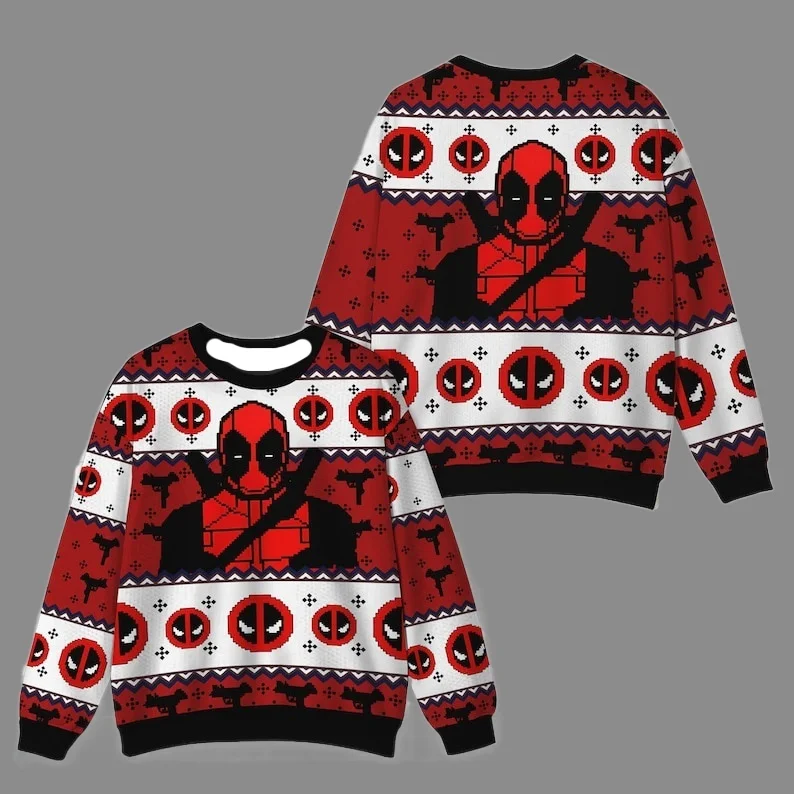 

Семейный фильм Диснея, тема Дэдпула, уродливый свитер, рождественская вечеринка, толстовка с круглым вырезом, увеличенный топ для взрослых, осень/зима, новый стиль