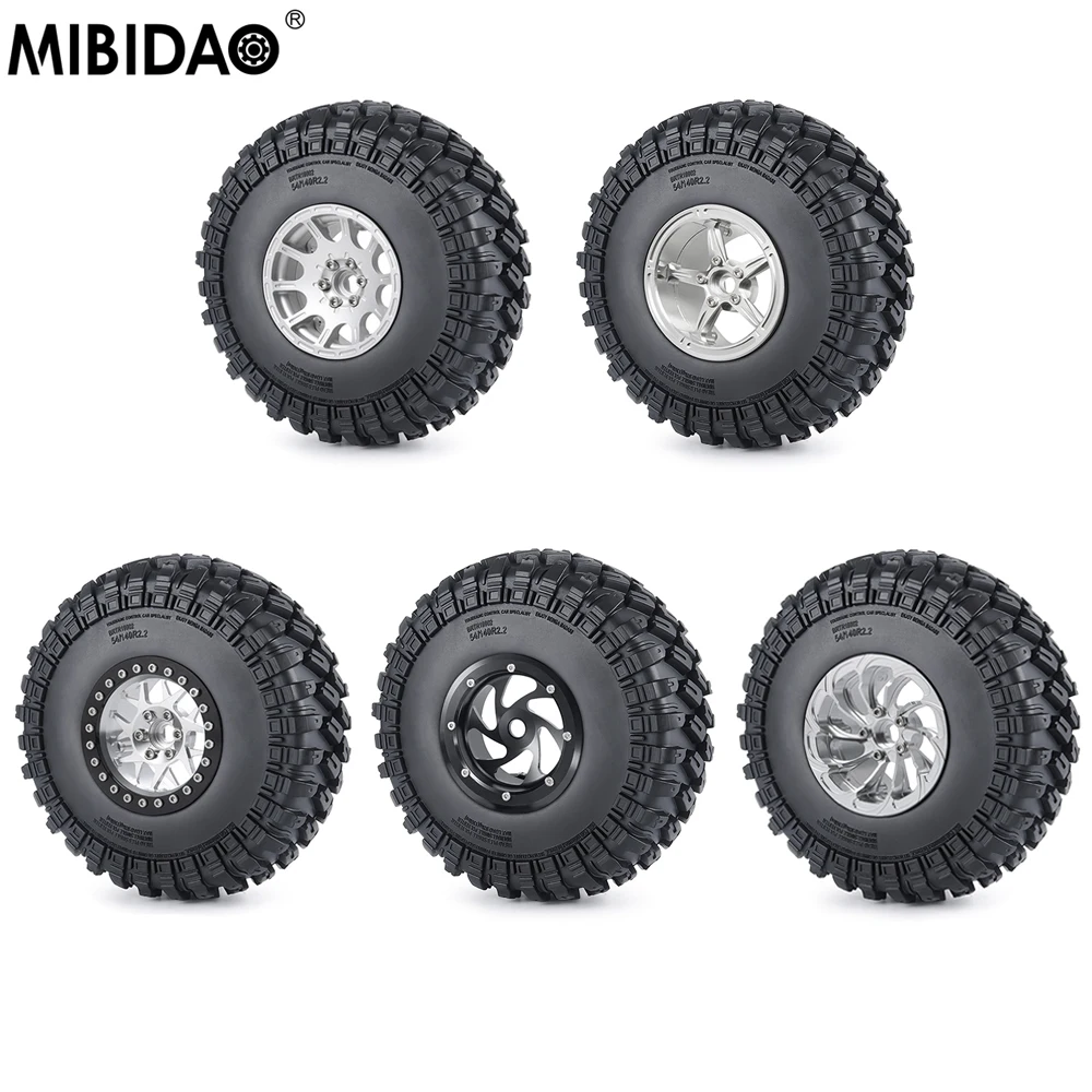 

MIBIDAO 4PCS 140x58mm 2.2" Rubbe Tires Beadlock Wheel Rims For 1/10 Axial SCX10 90046 Wraith 90048 TRX4 TRX6 D90 RC Car