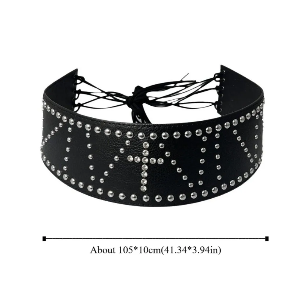 الرجعية خمر الصليب برشام حزام واسعة Y2k حزام الخصر الجلدي الثقيلة الأسود المرأة حزام ملابس الشارع الشهير