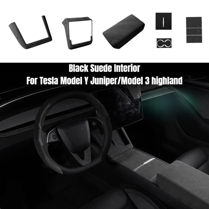 

Наклейка на крышку подлокотника для Tesla Model Y Juniper/Model 3 2025+, внутренняя центральная консоль, рамка заднего экрана, замшевые аксессуары